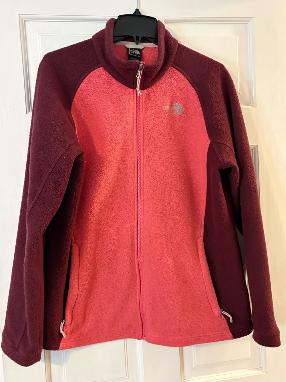 The North Face Womens Two-Tone Pink and Burgundy Fleece Jacket
